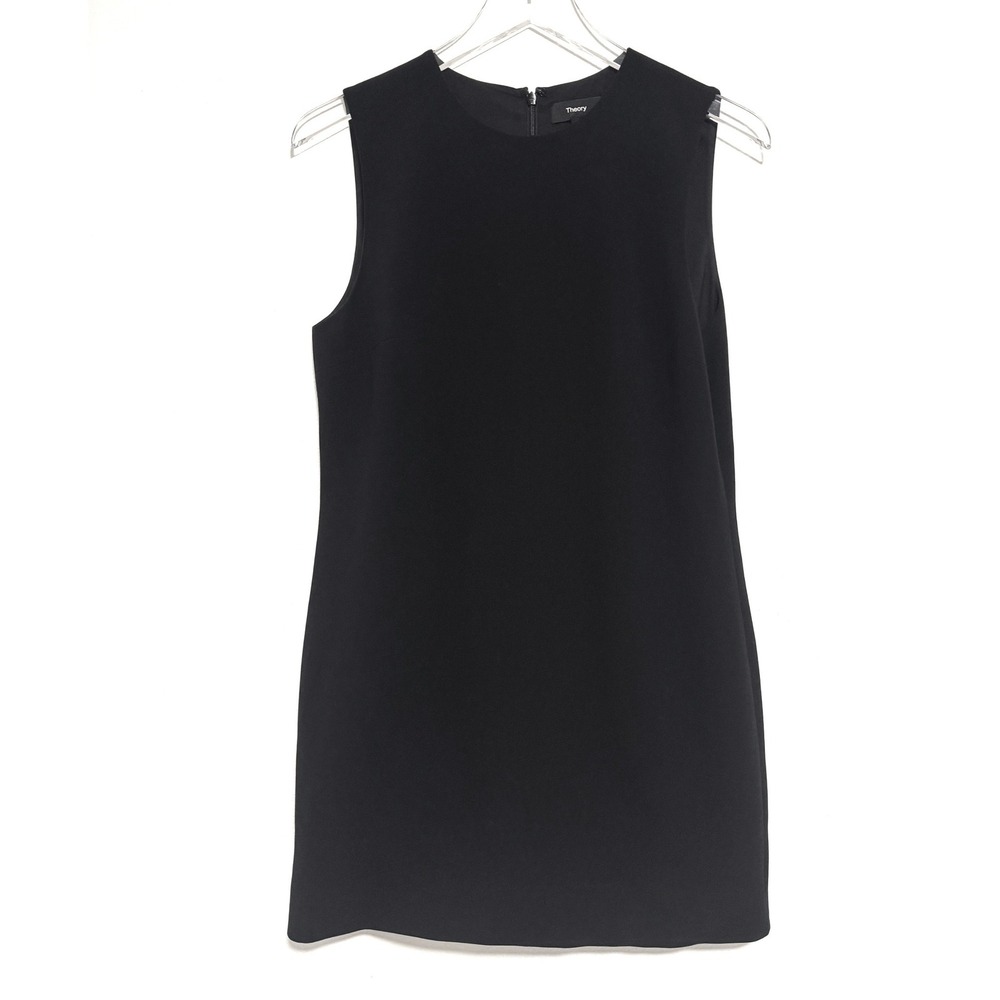 Theory Black Sleeveless Shift Dress Crew Neck Mini Workwear Cocktail